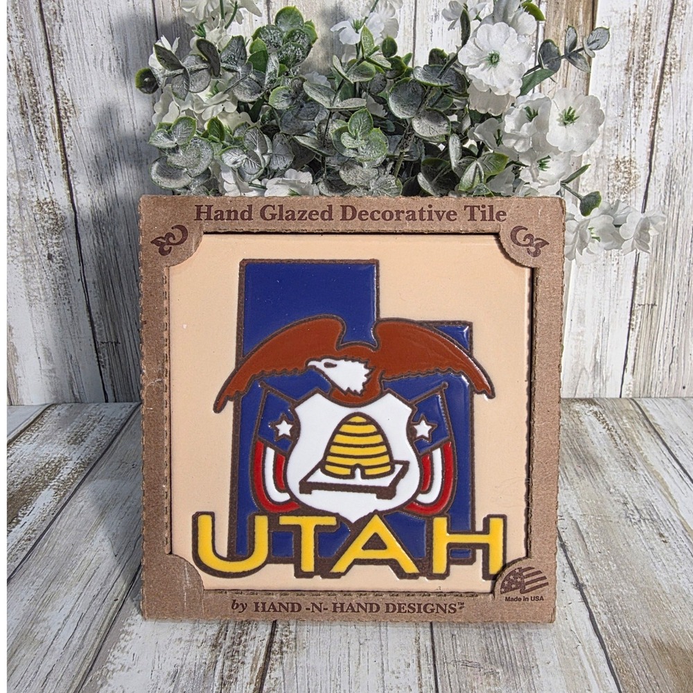 Hand-N-Hand Designs Utah State Seal 6x6 Hand Glazed Decorative Tile Trivet‎ USA